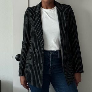 NWT Amisu Black Striped Linen Blend Blazer Women’s Size 4